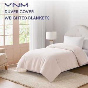 YnM Cotton Waffle Weave Duvet Cover for Weighted Blankets with 16 String Oatmeal